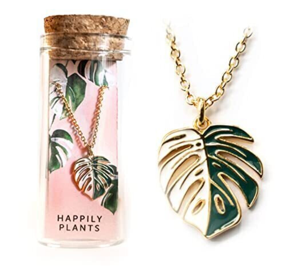 6979 Variegated Monstera Albo, Thai Constellation Leaf Necklace, 18k Gold